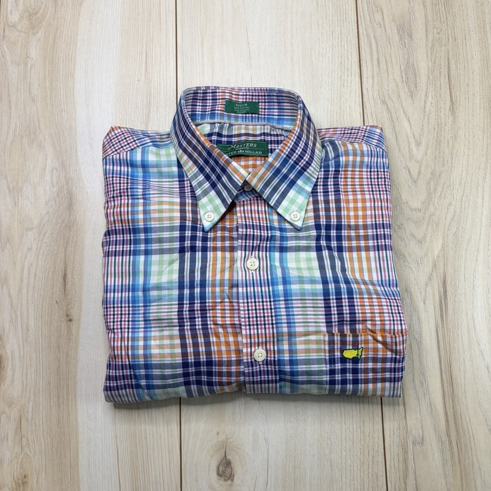 Peter Millar X Masters Men's Plaid Button Down Long Sleeve Golf Shirt Size XL
